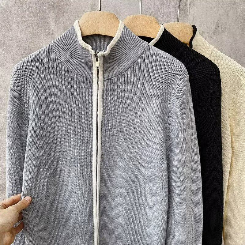 Half Turtleneck Sweater Cardigan Coat Men's Thick Needle High-grade Sense Light Mature Style Knitwear Winter Solid Color Casual Jacket for Men