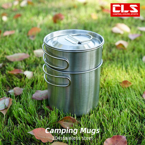 CLS light outdoor 2-piece pot set 304 stainless steel folding two-piece set cup mountaineering travel portable 2-piece camping pot
