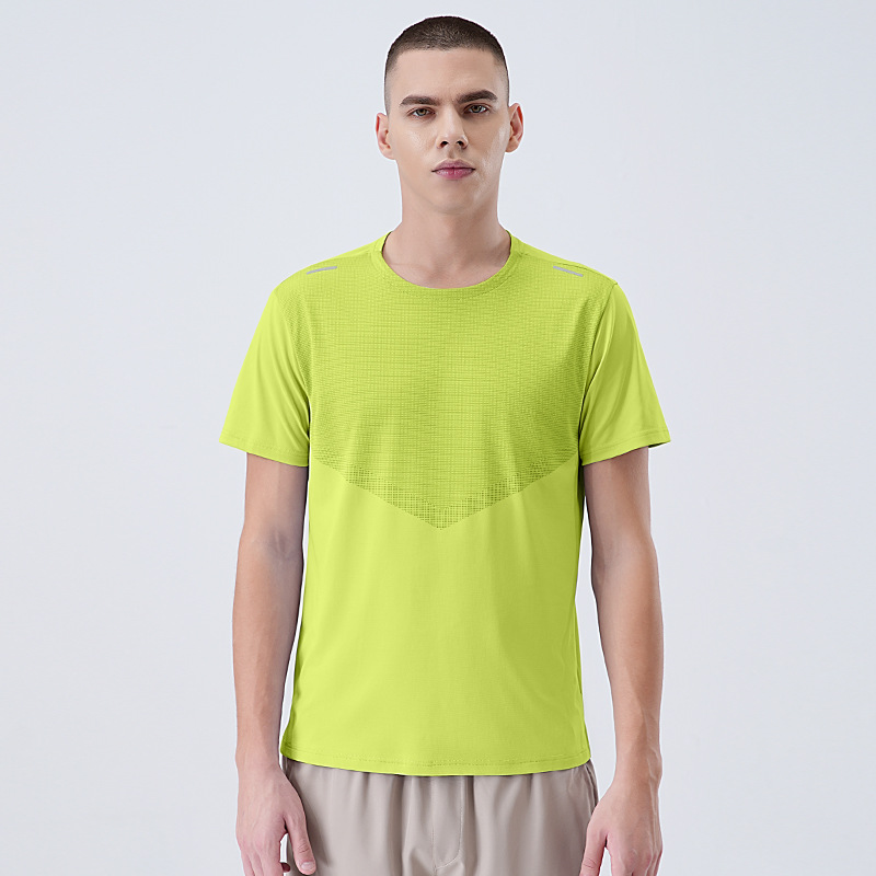 2025 nuevo estilo de seda de hielo sensación fresca camiseta de secado rápido para hombres que absorbe la humedad y transpirable primavera y verano deportes de manga corta fitness correr ropa de secado rápido