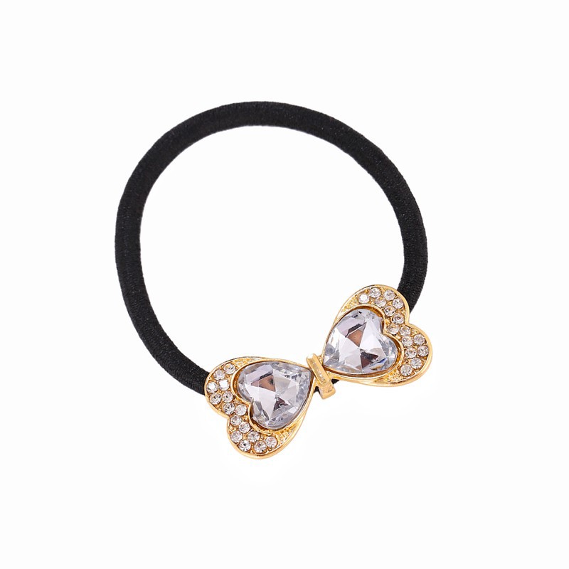 Yiwu joyería rhinestone cabeza cuerda bola cabeza pelo anillo popular en línea arco pelo cuerda alta elástico Cola de Caballo tocado