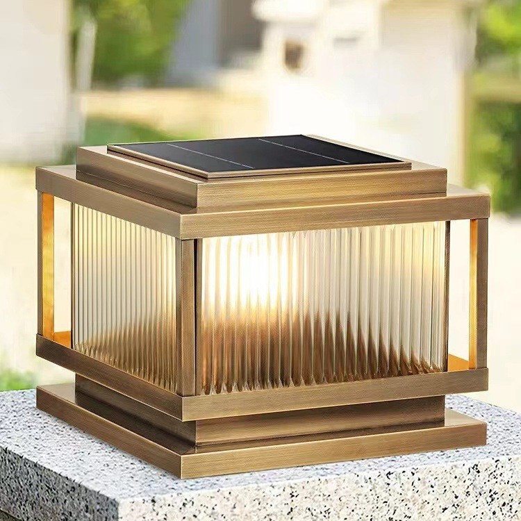 Solar Pillar Lamp Power-connected All-copper Outdoor Villa Gate Courtyard Garden Pillar Waterproof Enclosed Door Pillar Lamp