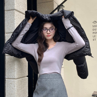 Sen Island Autumn/Winter Tencel Base Shirt for Women 2024 New Style Sheep Wool Round Neck Warm Top with Solid Color Knitwear