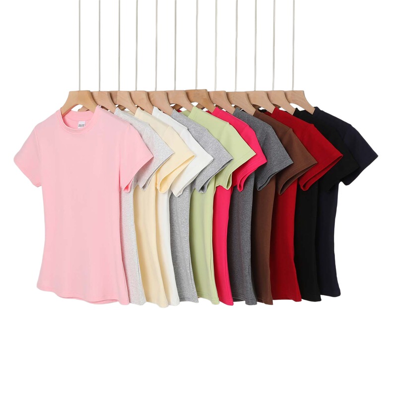 Korean Style Casual Spandex Yarn Cotton Round Neck Right Shoulder Short-Sleeved T-Shirt for Women Summer Work Clothing Slim Sexy Style Slimming Look Top Korean Style Casual Spandex Yarn Cotton Round Neck Right Shoulder Short-Sleeved T-Shirt for Women Summer Work Clothing Slim Sexy Style Slimming Look Top