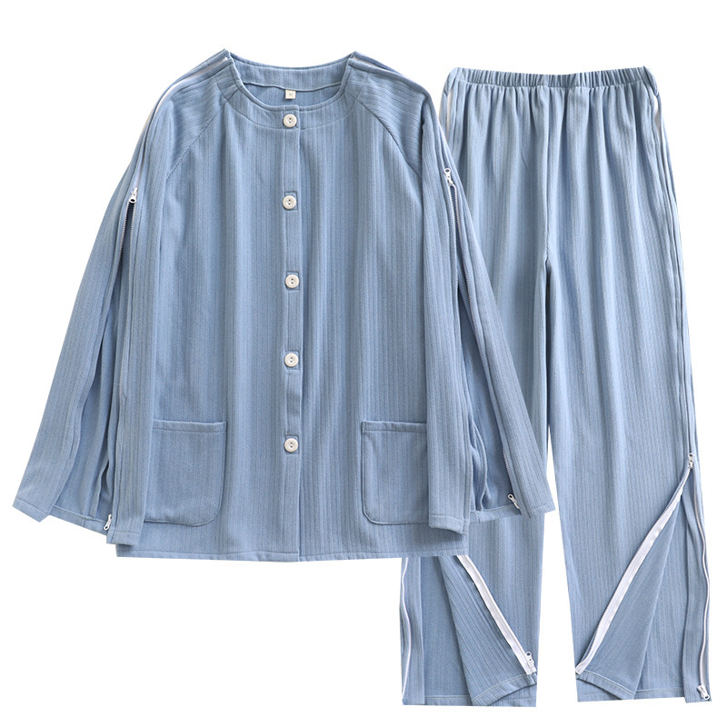 男性用ベッドケア服、着脱が簡単、片麻痺リハビリ服、入院患者服、ドイツ製ベルベット秋冬用ジッパー付き骨折用ホーム服|undefined