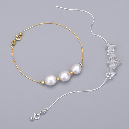 S925 sterling silver universal bracelet pin passepartout box chain pearl diy accessories adjustable beaded cross chain