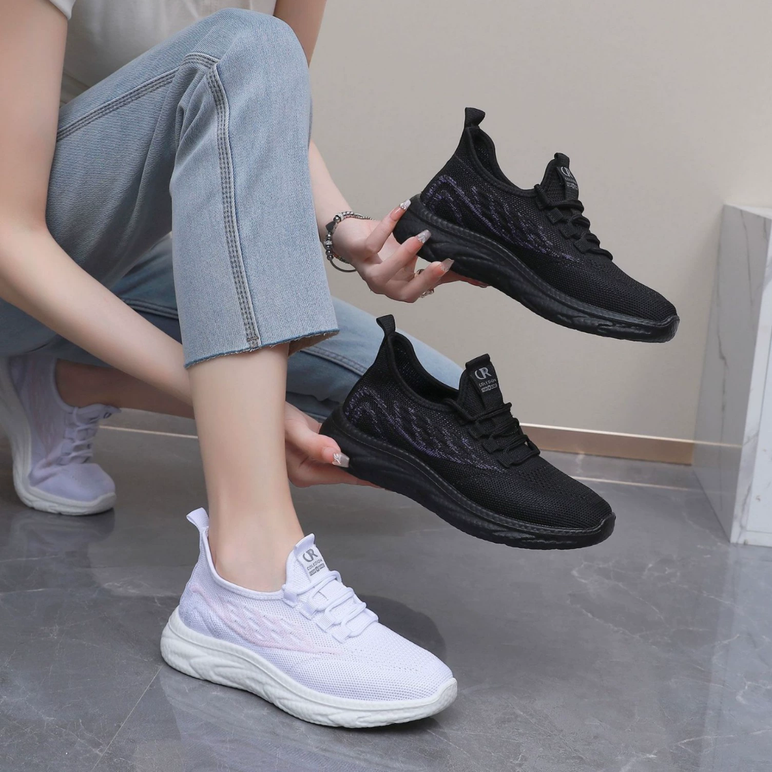 Трансграничная оптовая продажа летающих туфель для мужчин и женщин Белая спортивная обувь для пар, дикая тонкая дышащая полиуретановая подошва