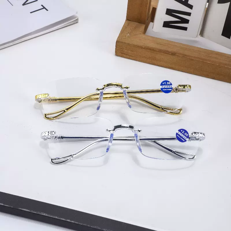 新款无框切边个性老花镜时尚休闲摆摊中老年眼镜高清便携老花眼镜