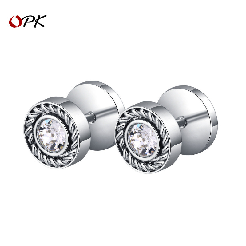 源頭工廠歐美時尚個性百搭簡約鈦鋼耳釘圓形鋯石男女通用嘻哈耳飾