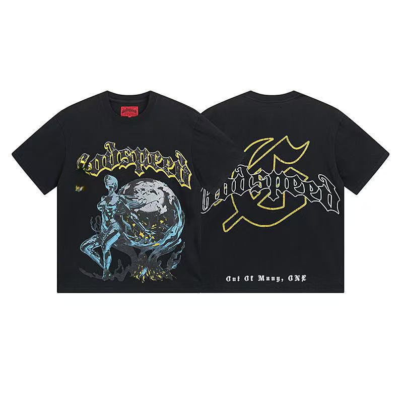 25ss アメリカのトレンディなブランド GOD ロックバンド ヒップホップ レタープリント 半袖 高品質 コットン Tシャツ カップル同スタイル|undefined