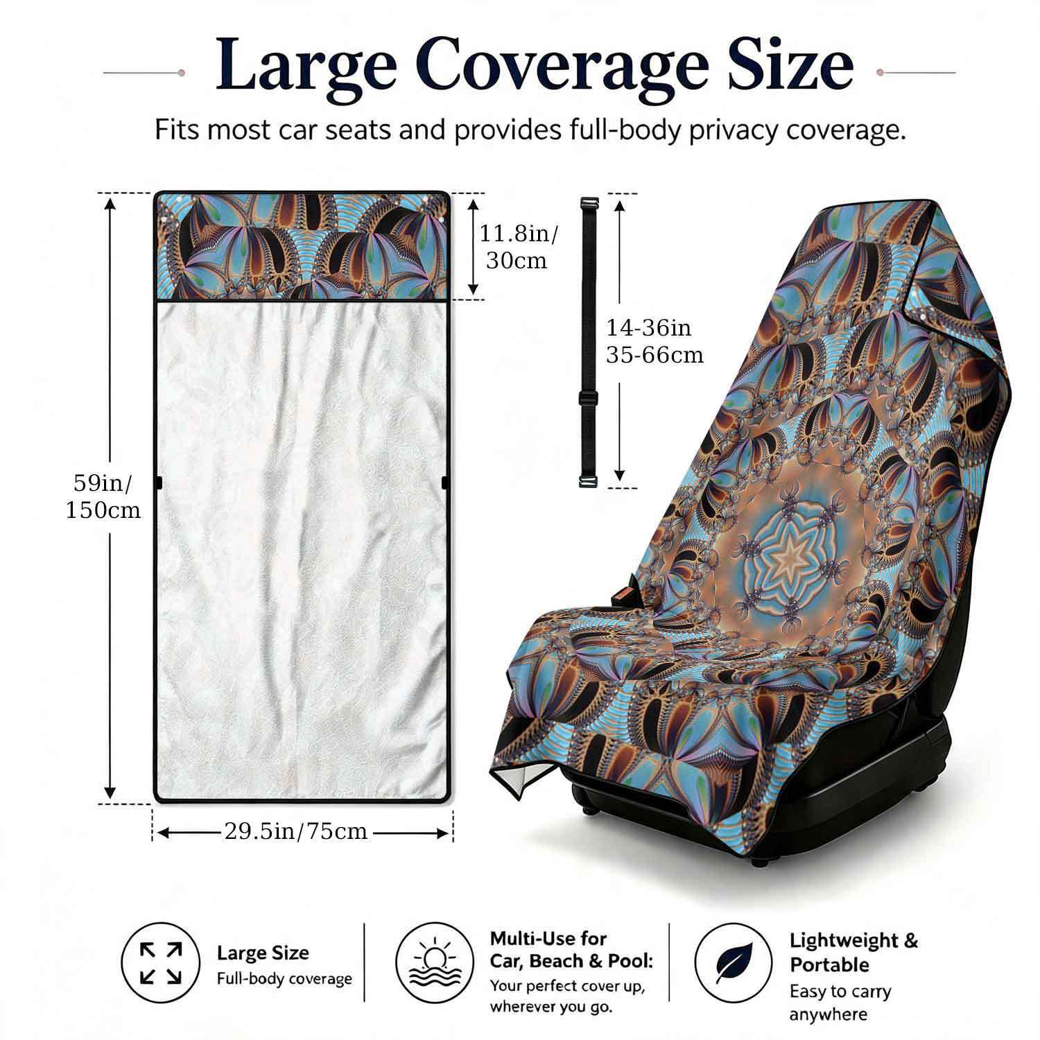 Geometric Bath Towel Car Seat Cover 2-in-1 Microfiber Outdoor Beach Car Dual-Use Universal Seat Cushion