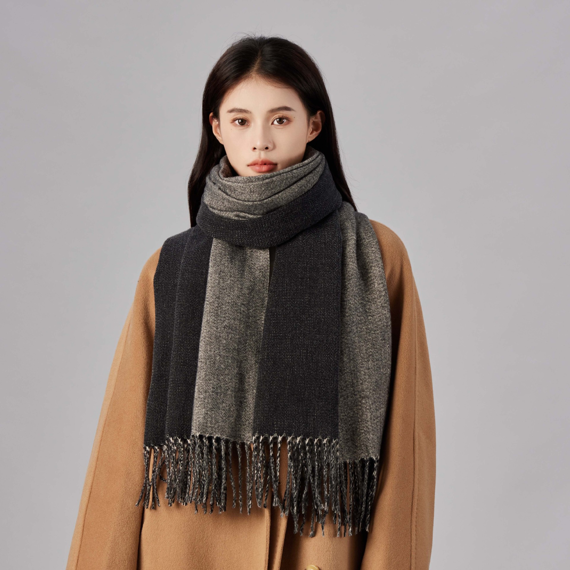 Zweifarbiger Kaschmirschal, modischer Herbst- und Winterschal für Damen, hochwertiger Herrenschal, warmer Schal für Männer_voghion.com