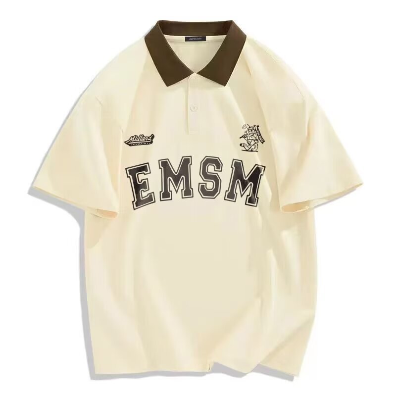 Camisa menos ropa camisa polo de manga corta verano nueva tendencia estadounidense joven estudiante letra estampado solapa top