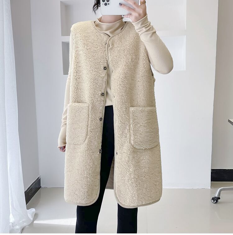 Korean Style Mid-Length Imitation Lamb Wool Vest for Autumn and Winter Outer Wear 2024 Capsules Velvet Fur Integrated Vest Plush Waistcoat