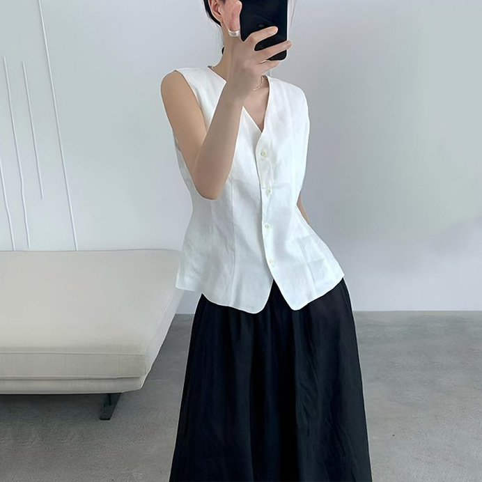 法式高级感v领无袖马甲女2025新款夏季宽松小个子休闲气质上衣女|undefined