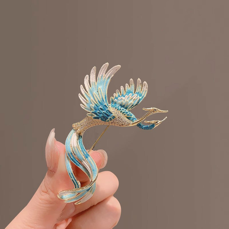 Chinese style exquisite high-end brooch women's vintage enamel Phoenix corsage high-grade luxury temperament suit pin accessories