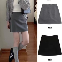 女性用グレーハイウエストスーツスカート2025春夏多用途痩身Aラインスカートカレッジスタイル韓国ヒップカバーショートスカート
