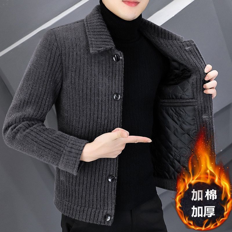 Chaqueta de lana de oro para hombres corta chaqueta casual gruesa otoño-invierno alta sensación de abrigo de lana universal