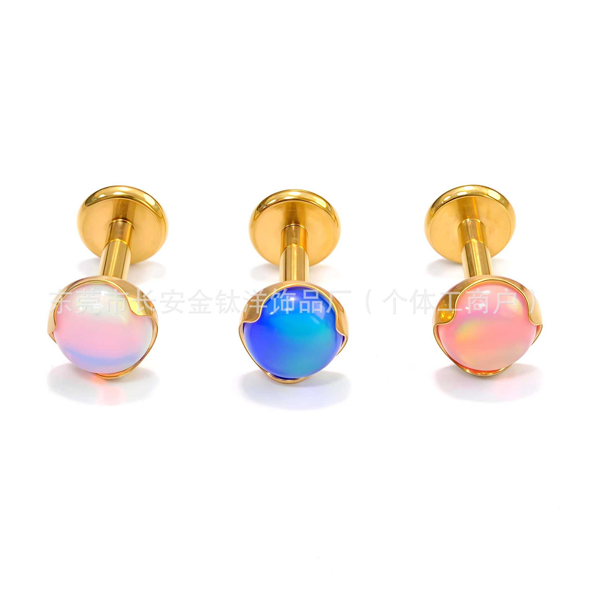 F136 Titanium 18K Gold-Plated Wavy Edge Flats Bottom Nebula Opal Earrings Ear Bone Nails G23 Titanium Alloy Piercing Jewelry detail image 7