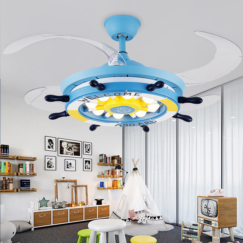 Nordic invisible fan lamp children's room ceiling fan lamp minimalist modern cartoon creative kindergarten living room fan pendant lamp