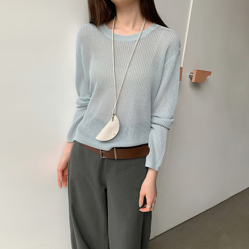 TG Round Neck Hollow Knit Sweater Women's 2025 Spring New Niche Simple Front Long Back Short Strap Top 24718