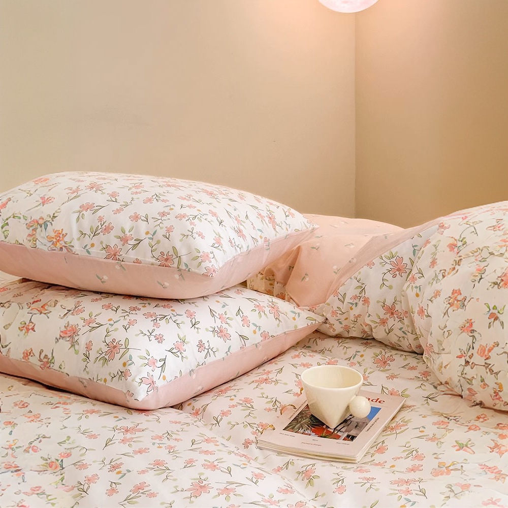 Juego de cuatro piezas de algodón 100 algodón puro 2025 nuevo estilo sábana floral funda de edredón sábana ropa de cama de tres piezas