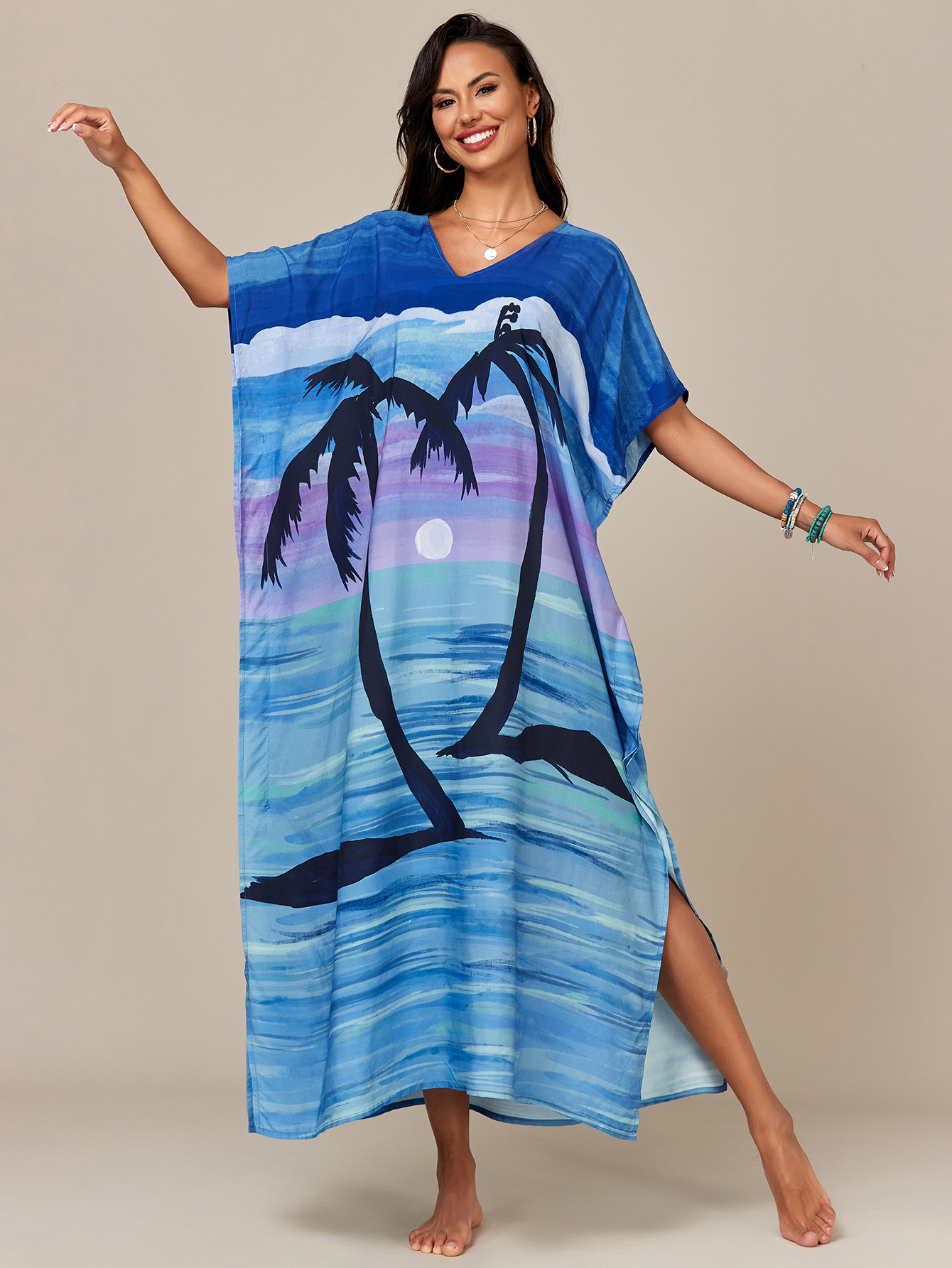 Blusa de playa con estampado de rayón europeo y americano transfronterizo bikini de vacaciones camisa de protección solar traje de baño blusa exterior M14