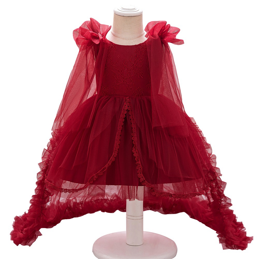 Vestido de niñas vestido de noche vestido de cola niño aniversario de manga de malla princesa vestido de pastel