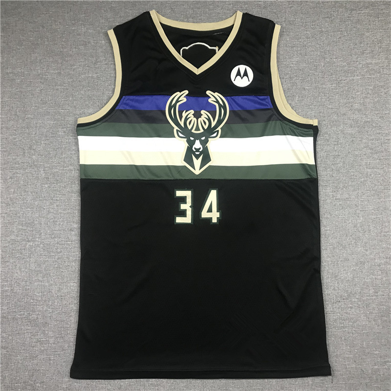 Bucks Embroidered Basketball Jersey Vest Letter Brother 34# Antetokounmpo Black City Edition American