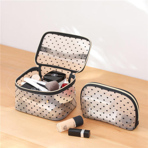 New Love Mesh Cosmetic Bag Set Transparent Toiletries Bag Wholesale Travel Storage Bag Large Capacity Handbag