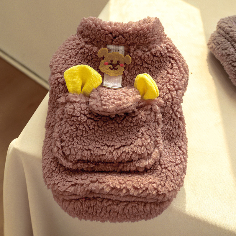 チークの子犬の胸の背中のチョッキ-ピンクのテディベア