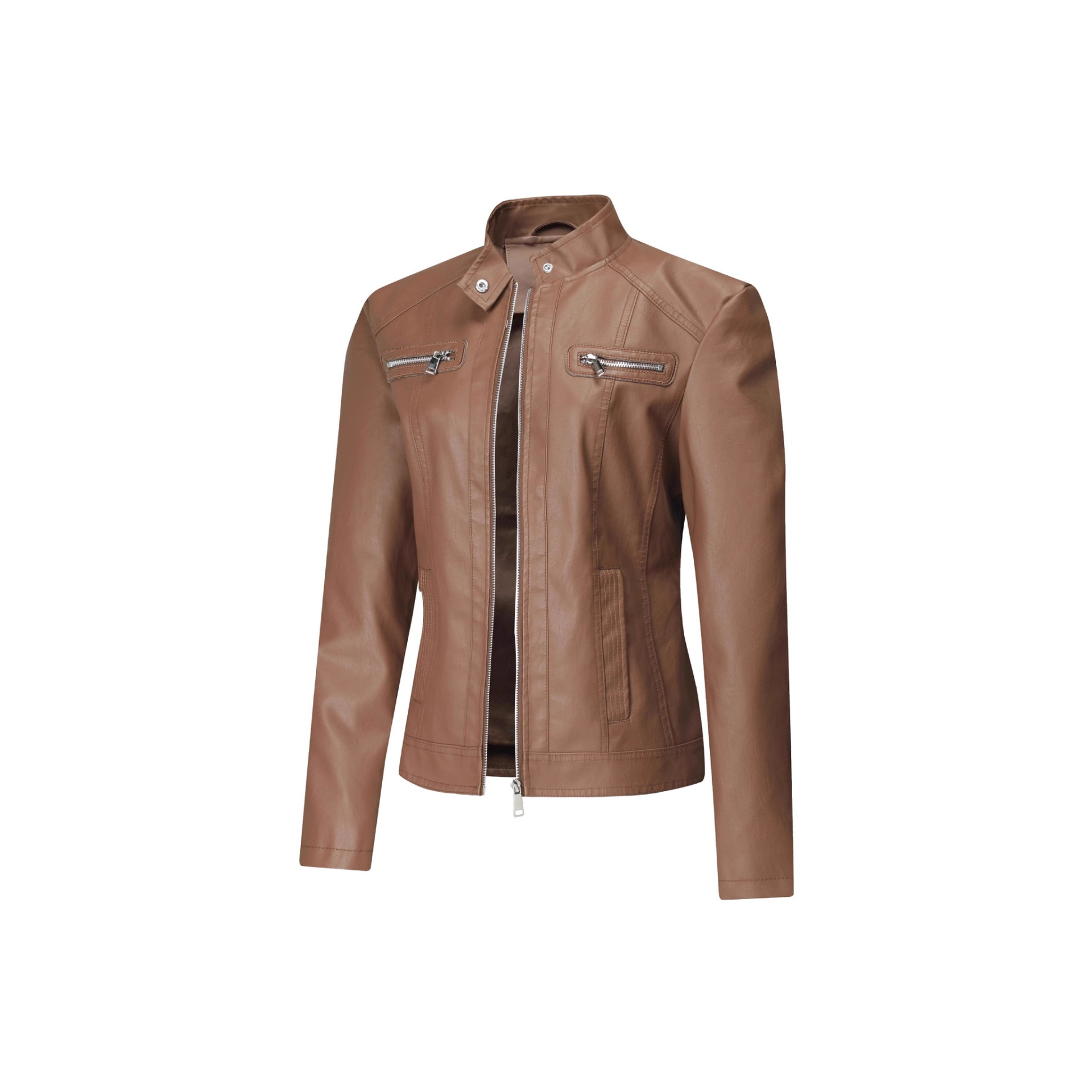 New Women's Motorcycle Stand Collar Leather Jacket Cross-Border Amazon Classic