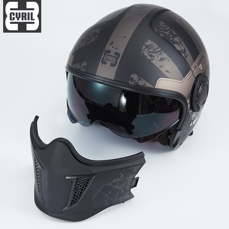 CYRIL El casco retro de la motocicleta Black Warrior se puede combinar con un casco completo para hombres y mujeres Casco de guerrero de la locomotora de la calle Four Seasons