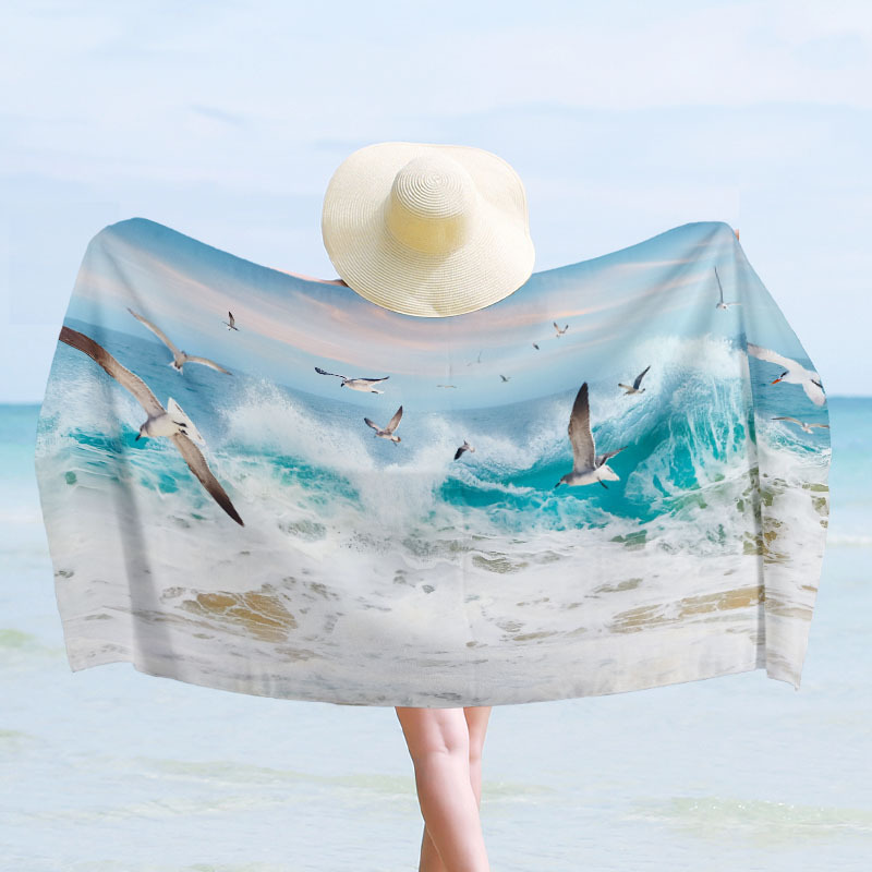 Toallas de baño de secado rápido transfronterizas, toallas de playa, toallas de capa portátiles y portátiles, toallas de baño impresas y absorbentes, personalización térmica al por mayor