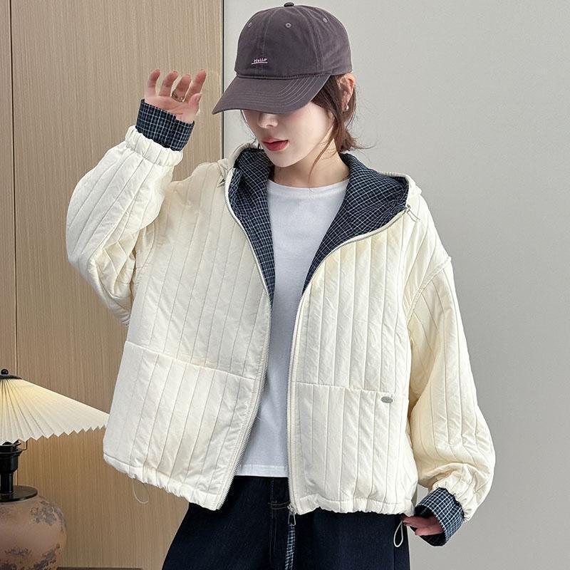 Trendy Popular Hooded Zip-Up Quilted Thin Padded Jacket for Women Fashion Casual Versatile Top Autumn Winter