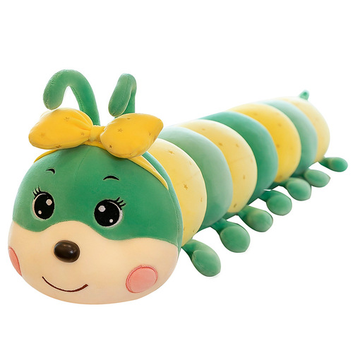 Cartoon bow caterpillar long pillow plush toy cute bug sleeping holding leg doll
