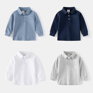 Children's Long-Sleeved T-Shirt 2023 New Boys Pure Color Polo Shirt Baby Spring Thin Bottoming Shirt Dropshipping