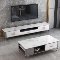 新しいタイプのテレビの棚の丸い角の高級なお茶の組み合わせの軽い豪華な客間の小さいタイプの強化ガラスのテレビの棚のお茶のテーブル
