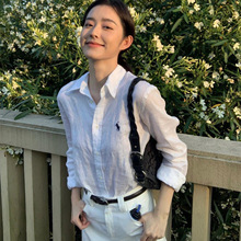 原标可扫码/拉夫劳伦小马刺绣棉麻衬衫百搭宽松休闲长袖衬衣女