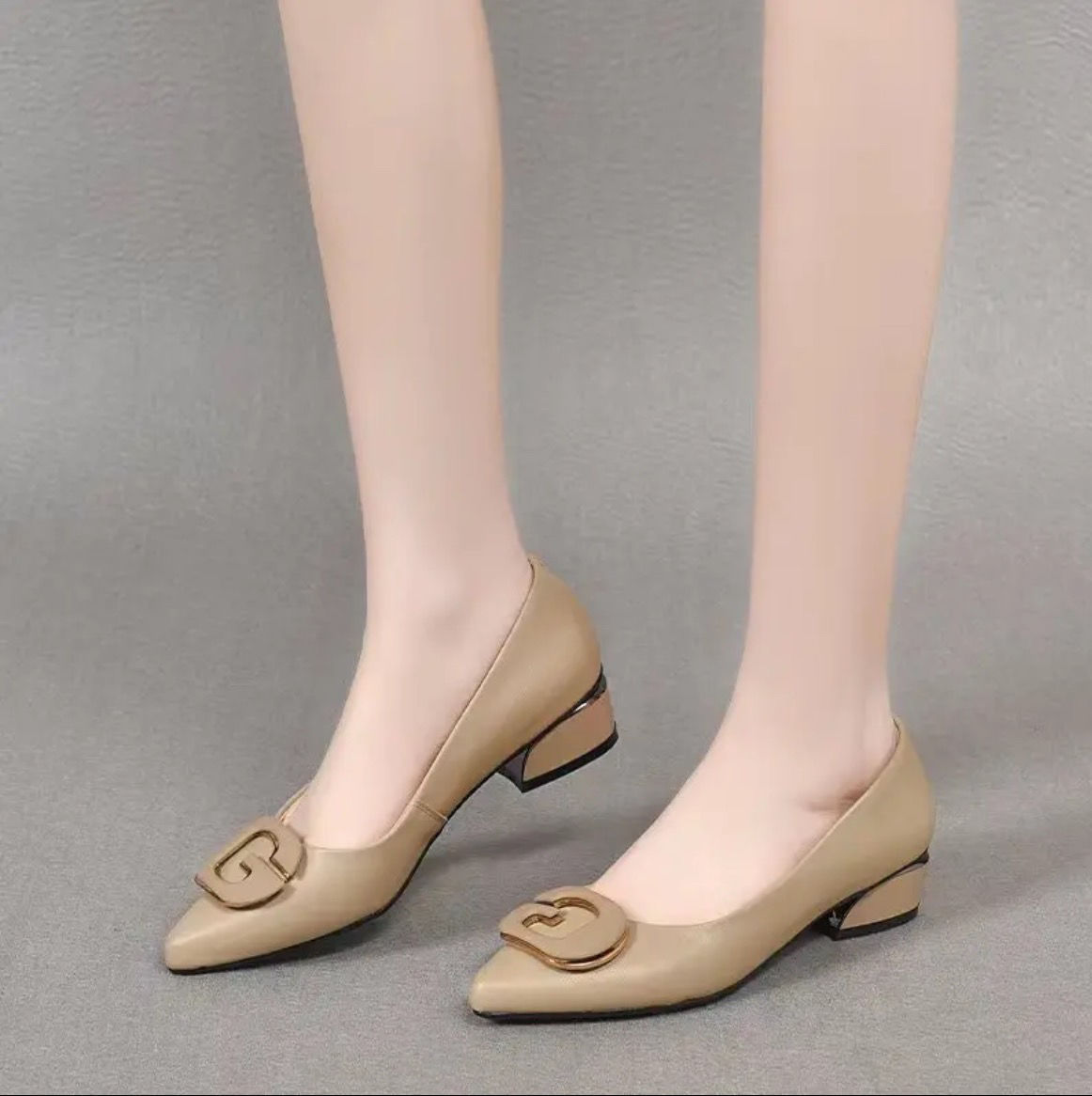 Giày cao gót mũi nhọn nữ da bò thật mềm, gót 6 cm, form ôm chân thoải mái — Màu đen gót nhọn chi tiết 2