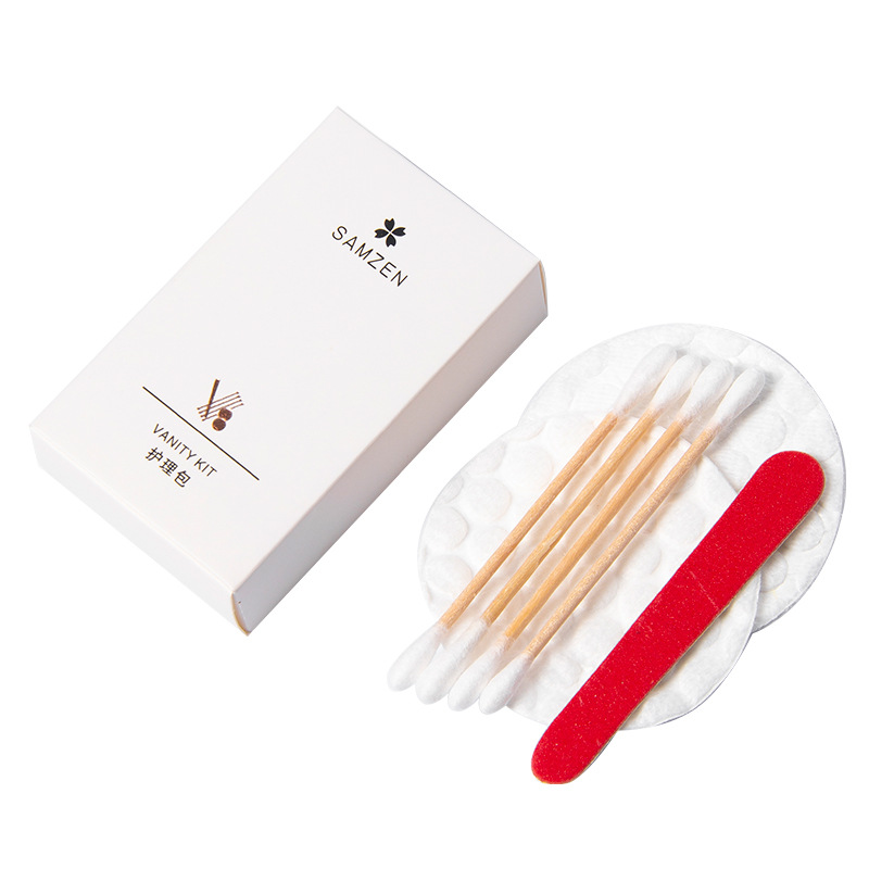 두꺼운 질감 화이트 카드 상자 ~ 케어 패키지 (면 2 장 + 면봉 4 장 + 네일 파일 1 장)