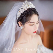 廠家直銷韓版新娘珍珠手工發箍誇張頭飾高檔皇冠頭飾結婚婚禮配飾