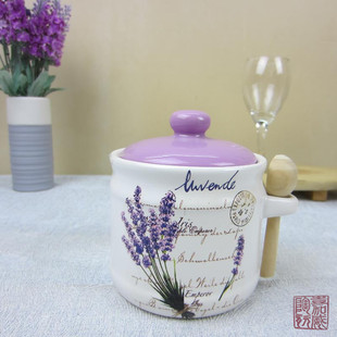 Ceramic Small Sugar Bowl with Wooden Spoon Sugar Jar Tea Jar Salt Jar