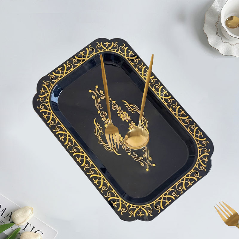 黑金长方形烫金轻奢托盘跨境tray茶盘果盘点心盘美容院水杯收纳盘