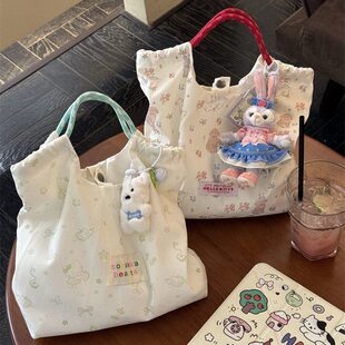 Cute shopping bag, capacious one-shoulder bag, linen bag