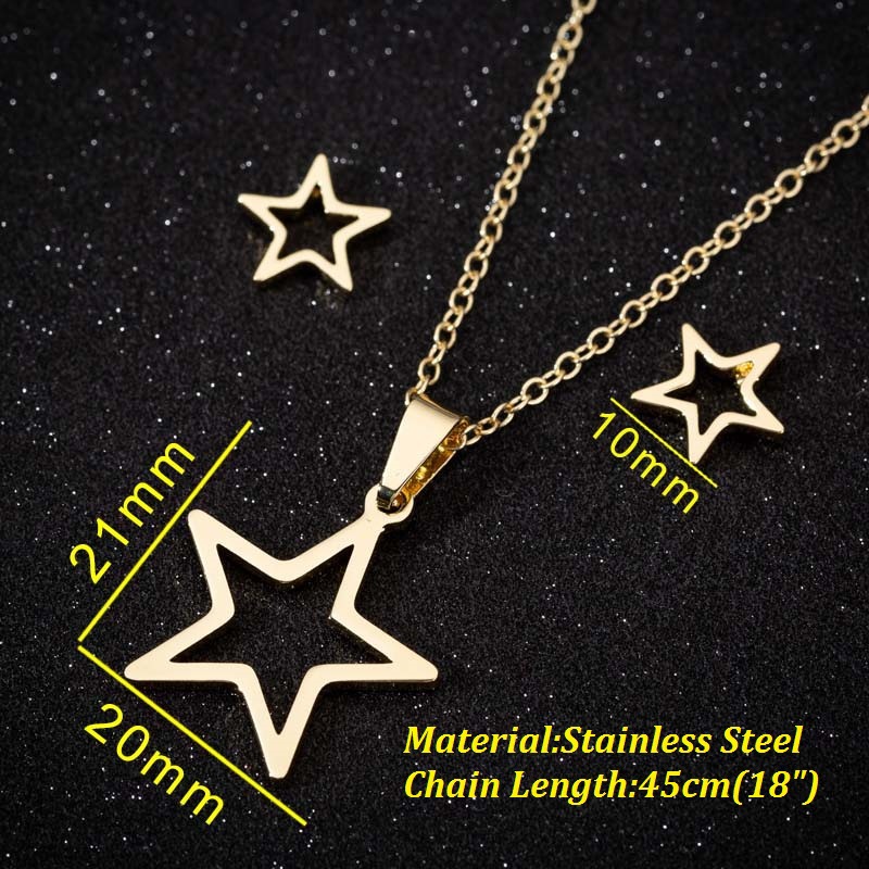 Pentagram Pattern Women'S Gender Fashion Style PVD Coated 18K Gold Real Gold Plated Pentagram 201 Stainless Steel Fashion Waterproof Non Tarnish Earrings Necklace