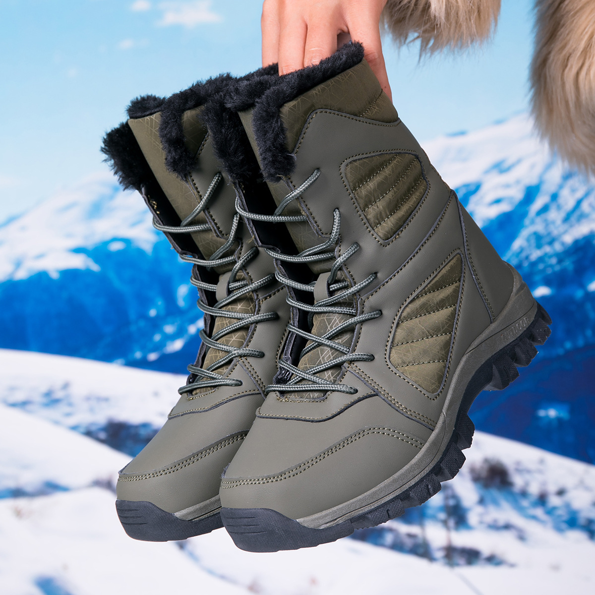 Northeast al aire libre botas de nieve para mujeres 2025 invierno de terciopelo grueso calentamiento zapatos de algodón pareja antideslizante impermeable botas al aire libre