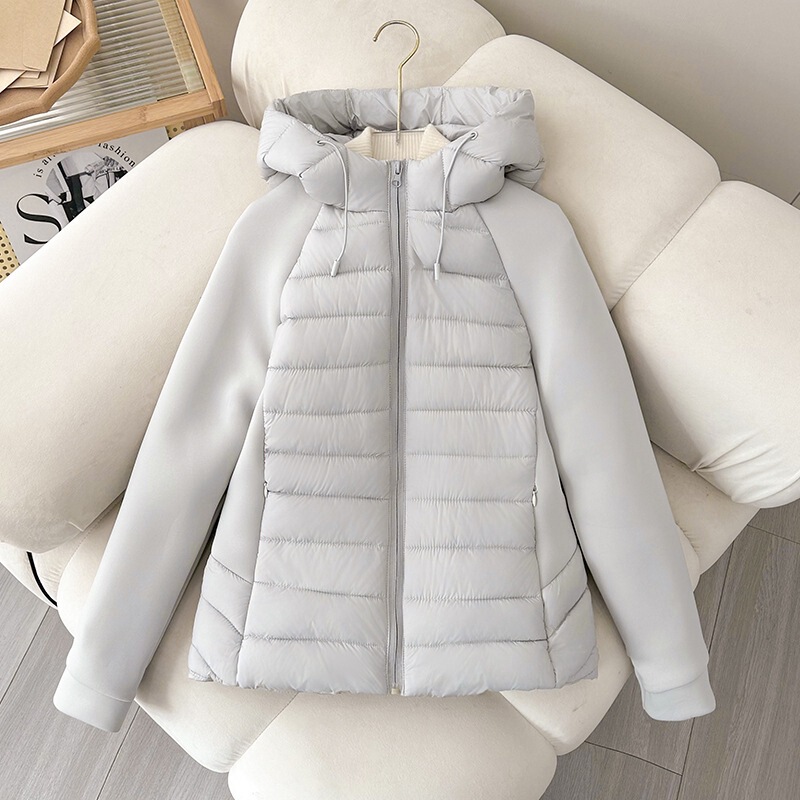 Cross-Border Patchwork Cotton Jacket for Women, Short Style, 2026 Winter New Model, down Cotton Coat, Slim Fit, Lightweight, Stand Collar Cotton Coat