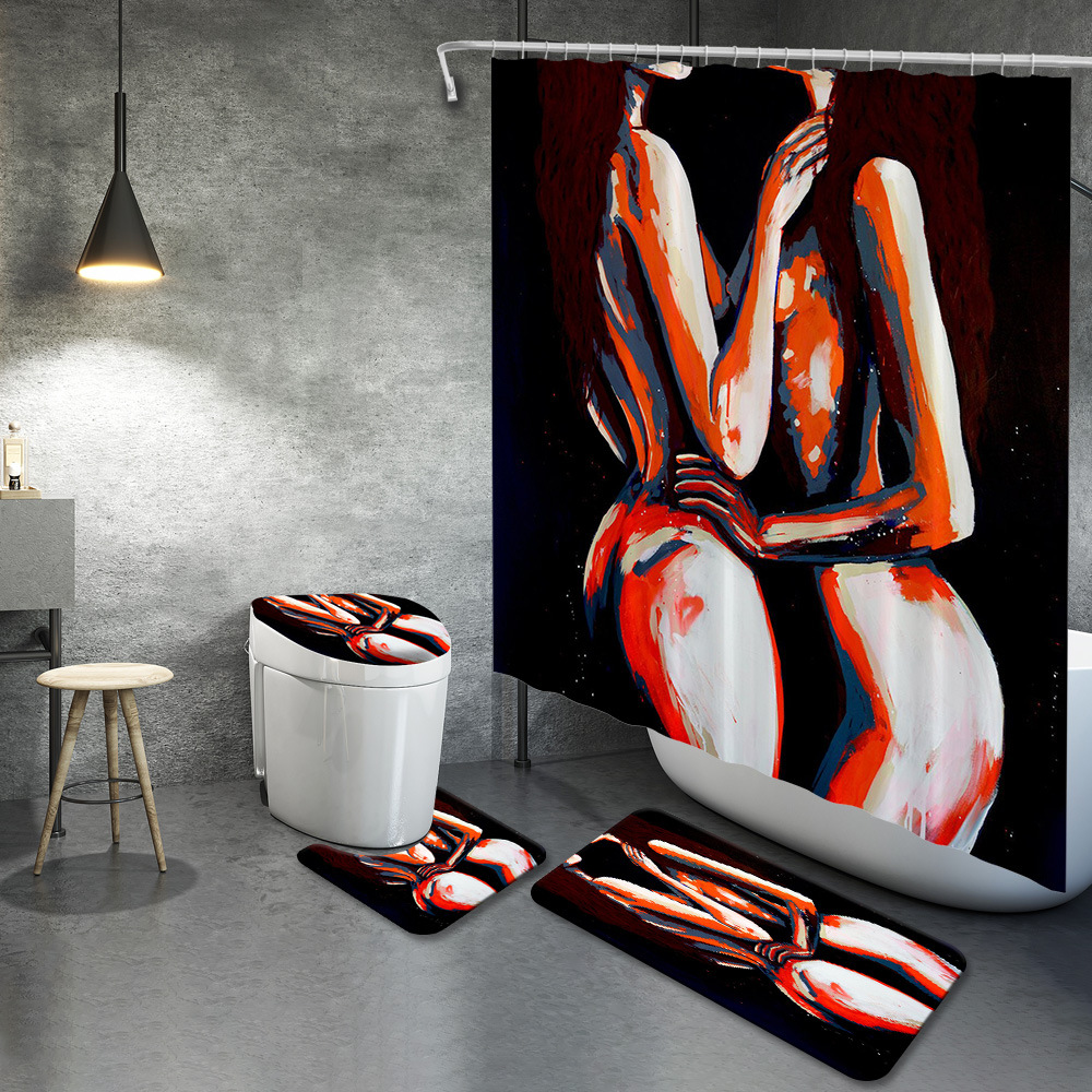 厂家直销新款简约非洲女孩国王防水涤纶浴帘DIY3D印花浴室四件套