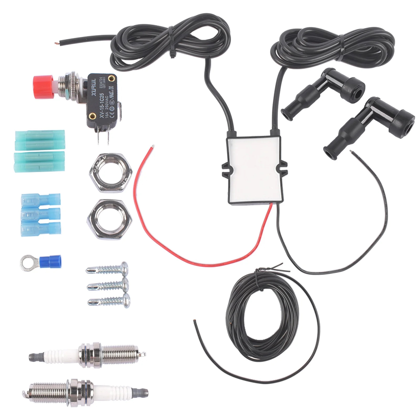 Car exhaust fire kit, dual spark plug ignition, high-voltage ignition module, car and motorcycle modification fire system