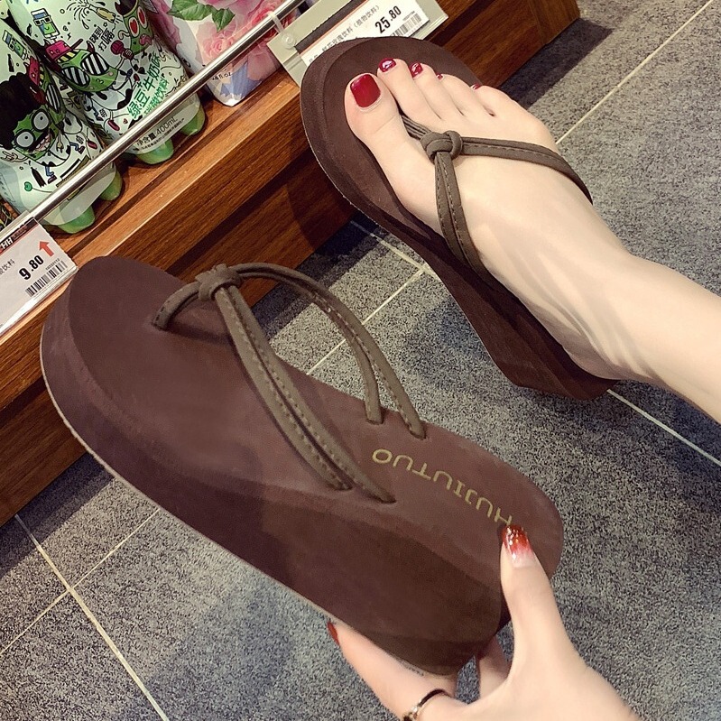 Herringbone slippers for Women summer outdoor high heel flip-flops ins fashionable non-slip wedge beach sandals for women